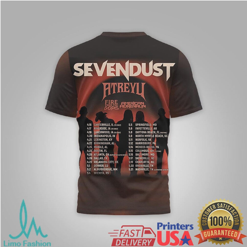 Sevendust x Atreyu Fire From The Gods 2026 Tour Merchandise Shirt - Limotees LLC