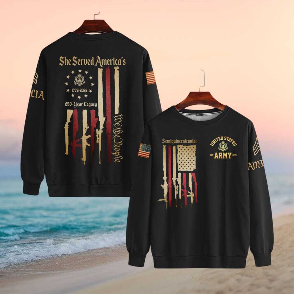 “She Served” America 250 Year Legacy We The People Rifle Flag T Shirt - Limotees LLC