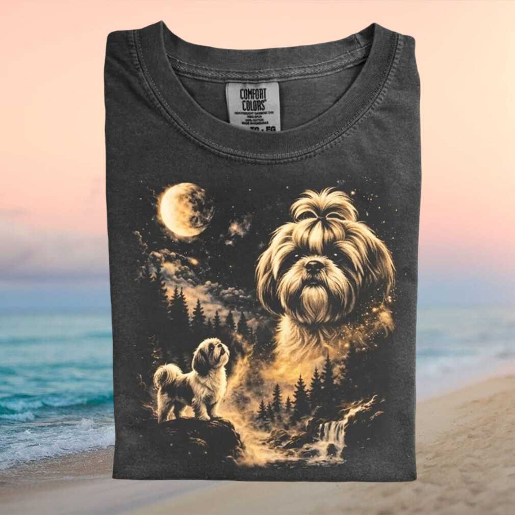 Shih Tzu Dog Full Moon Night Forest Graphic T Shirt - Limotees LLC