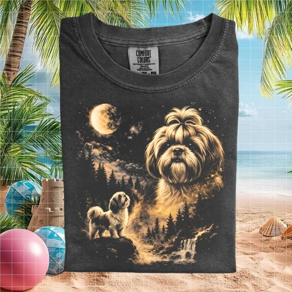 Shih Tzu Dog Full Moon Night Forest Graphic T Shirt - Limotees LLC