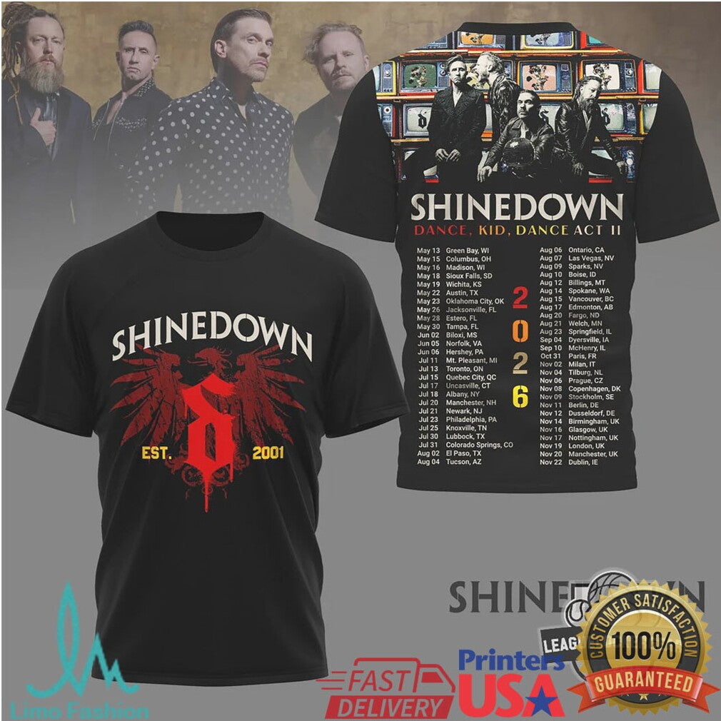 Shinedown Est 2001 Dance Kid Dance Act II 2026 Tour T Shirt - Limotees LLC