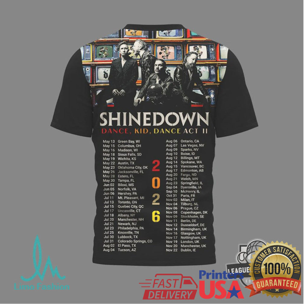 Shinedown Est 2001 Dance Kid Dance Act II 2026 Tour T Shirt - Limotees LLC