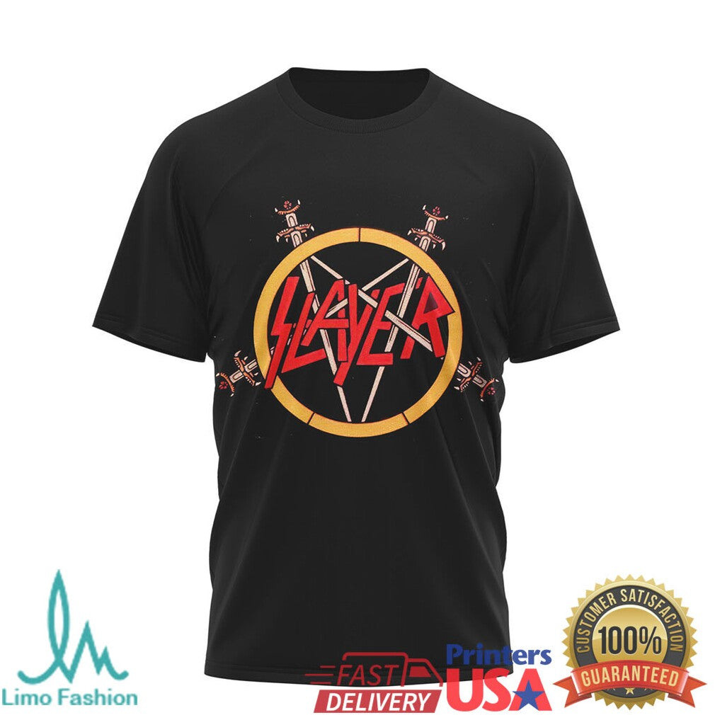 Slayer Eagle Pentagram Skull Heavy Metal Graphic Black T Shirt - Limotees LLC
