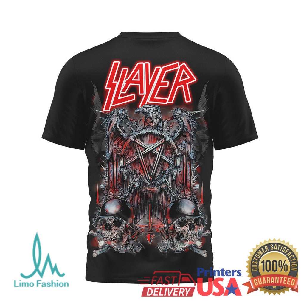 Slayer Eagle Pentagram Skull Heavy Metal Graphic Black T Shirt - Limotees LLC
