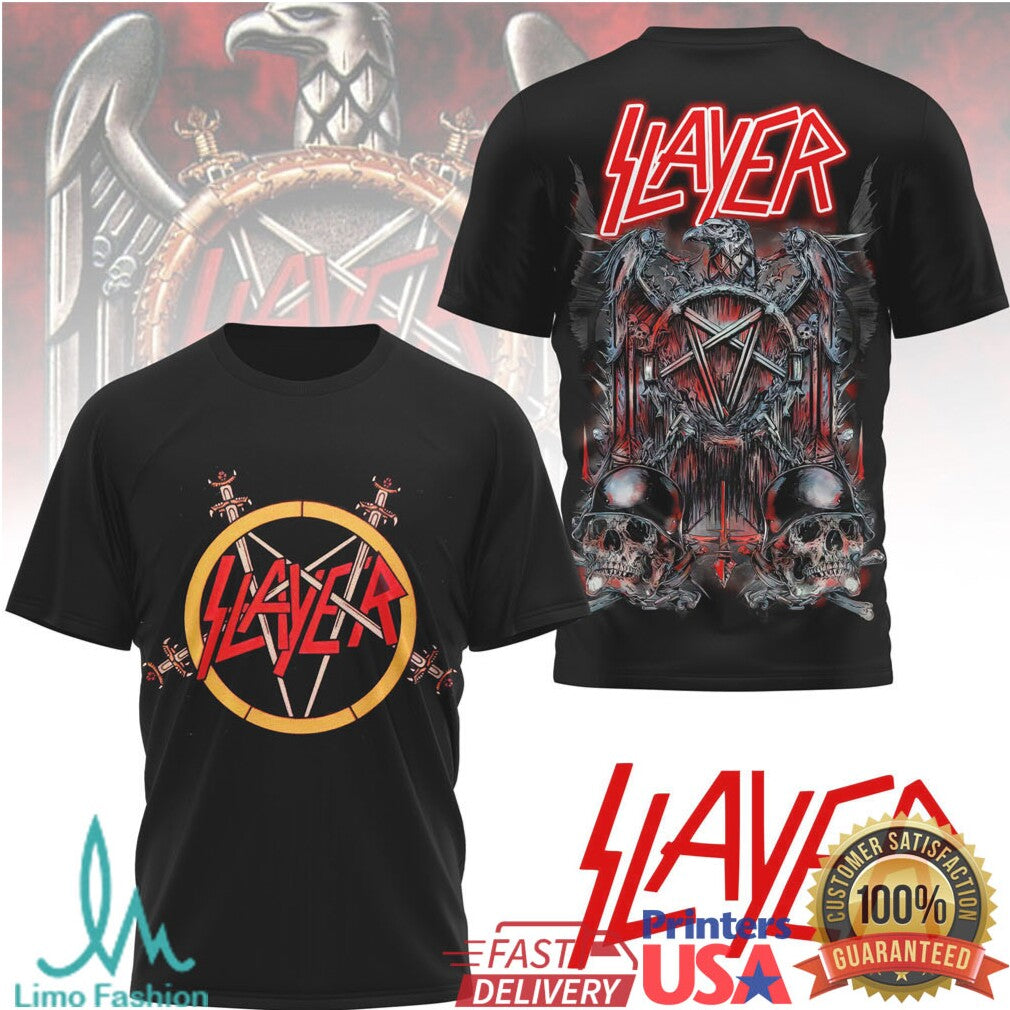 Slayer Eagle Pentagram Skull Heavy Metal Graphic Black T Shirt - Limotees LLC