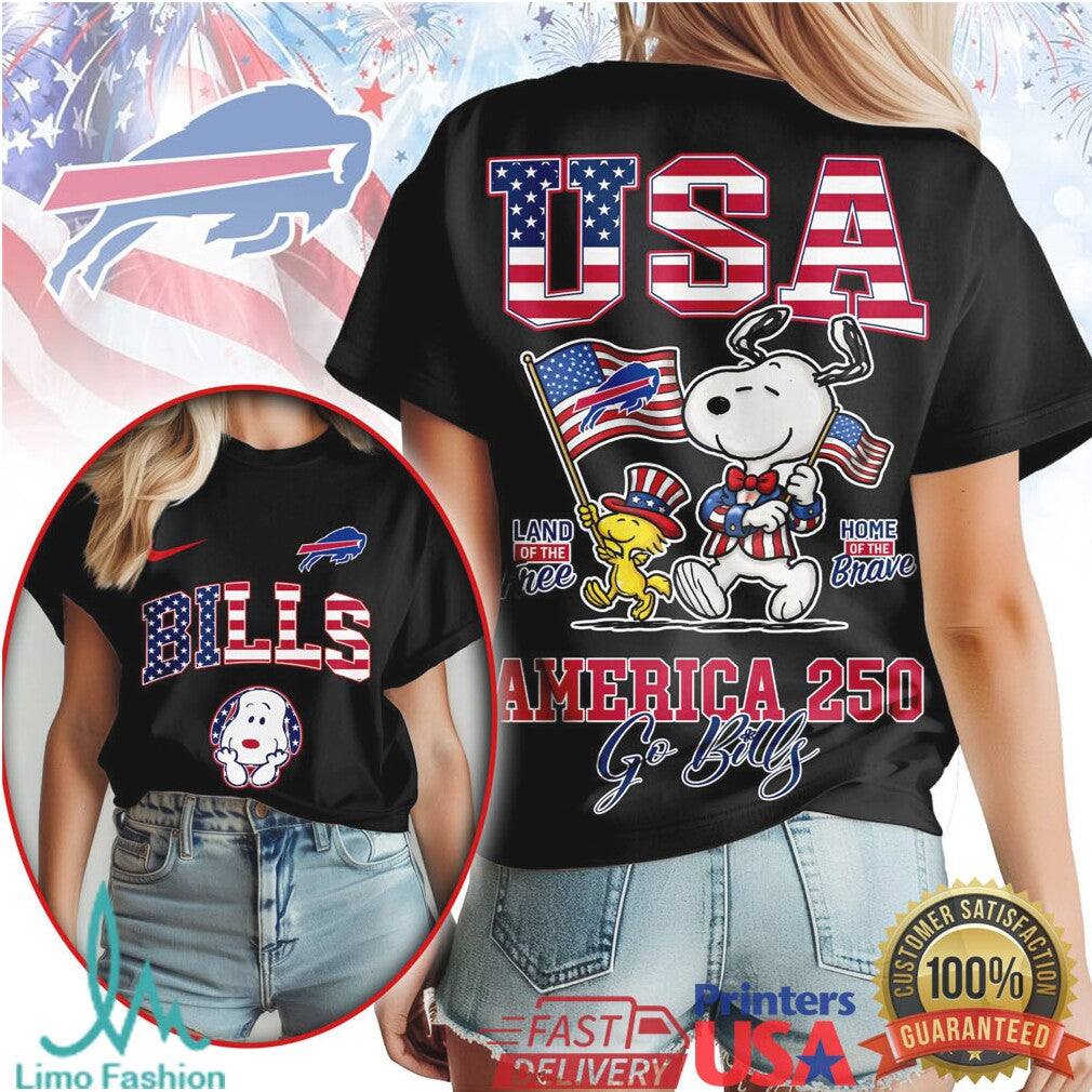 Snoopy America 250 Buffalo Bills Patriotic USA Flag T Shirt - Limotees LLC