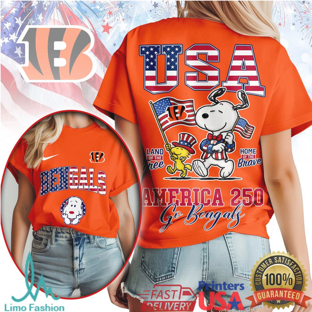 Snoopy America 250 Cincinnati Bengals Patriotic USA Flag T Shirt - Limotees LLC