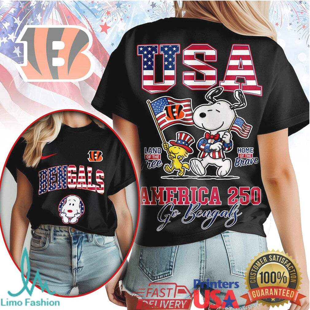 Snoopy America 250 Cincinnati Bengals Patriotic USA Flag T Shirt - Limotees LLC