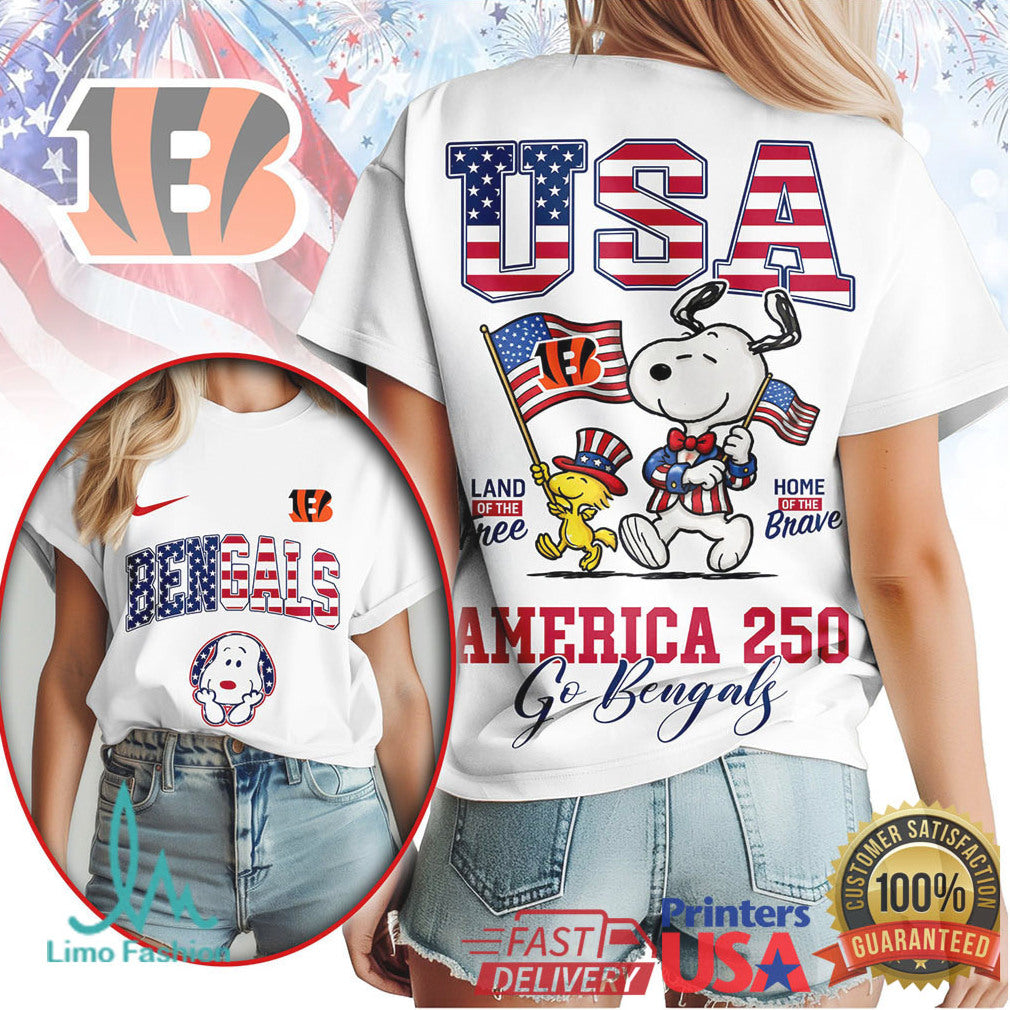 Snoopy America 250 Cincinnati Bengals Patriotic USA Flag T Shirt - Limotees LLC