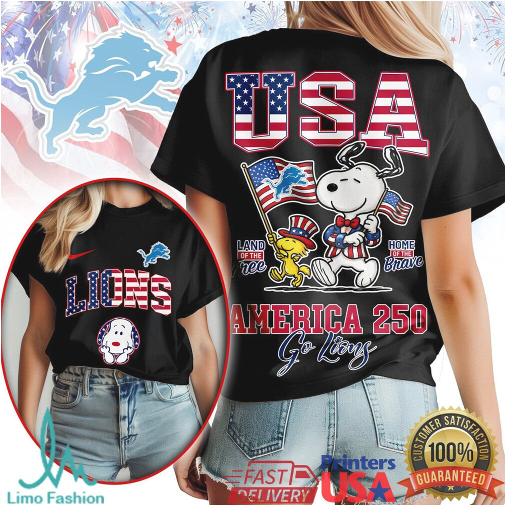 Snoopy America 250 Detroit Lions Patriotic USA Flag T Shirt - Limotees LLC