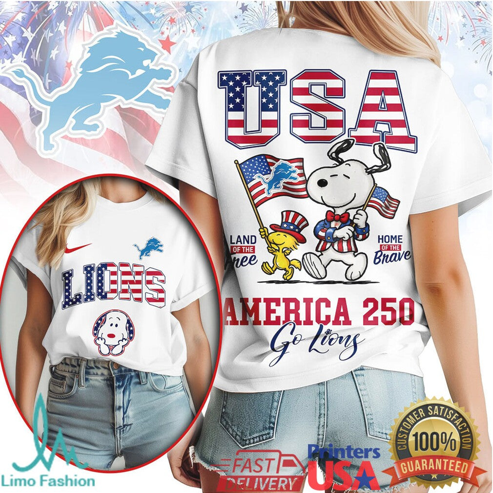 Snoopy America 250 Detroit Lions Patriotic USA Flag T Shirt - Limotees LLC