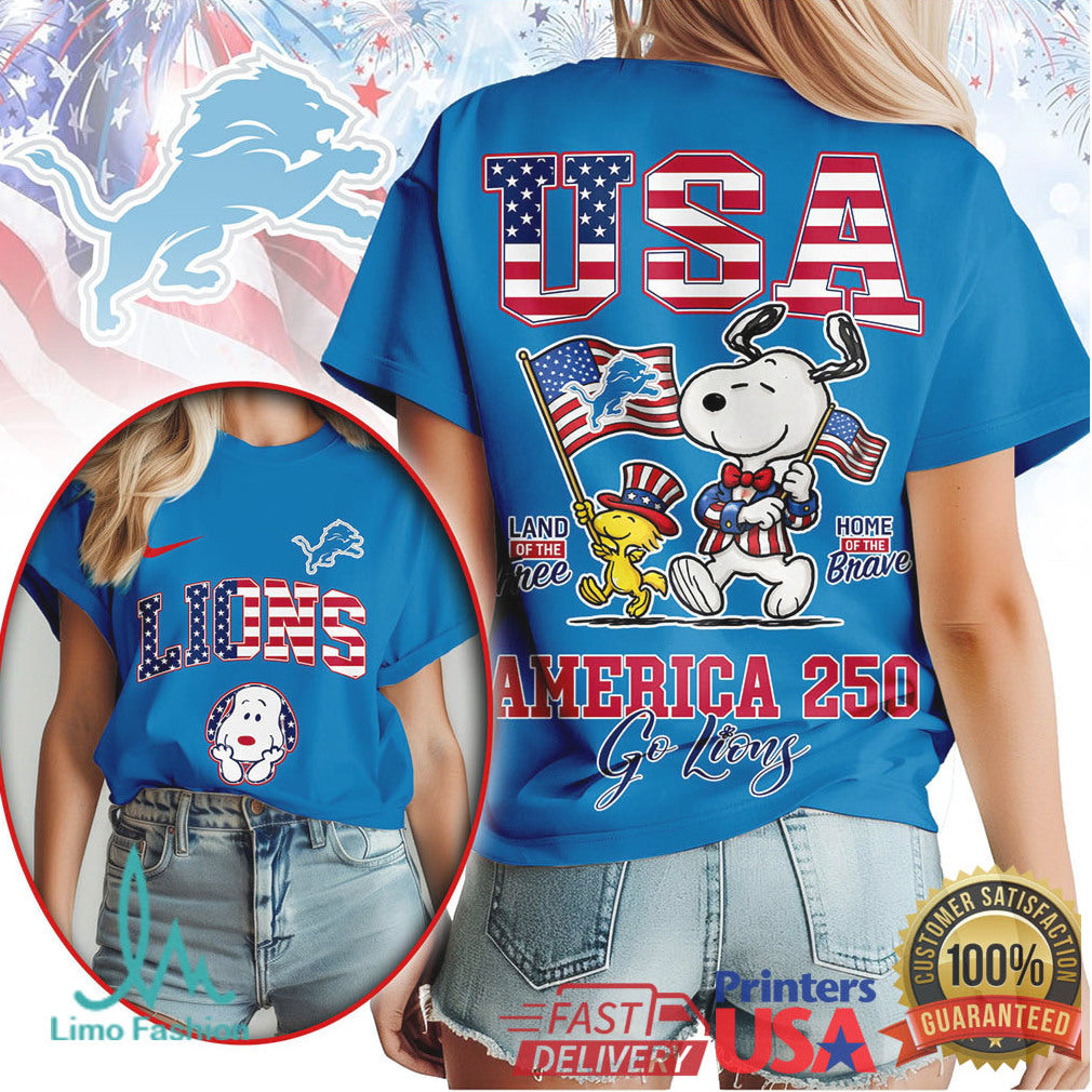 Snoopy America 250 Detroit Lions Patriotic USA Flag T Shirt - Limotees LLC