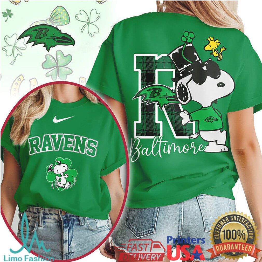 Snoopy Baltimore Ravens St. Patrick's Day Lucky Bird Green Shirt - Limotees LLC