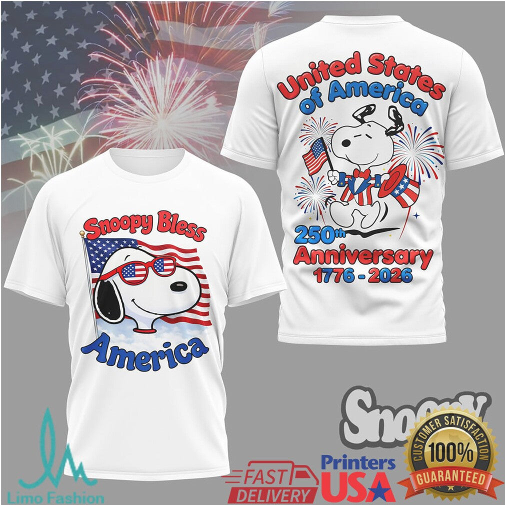 Snoopy Bless America Peanuts 250th Anniversary United States Fireworks T Shirt - Limotees LLC