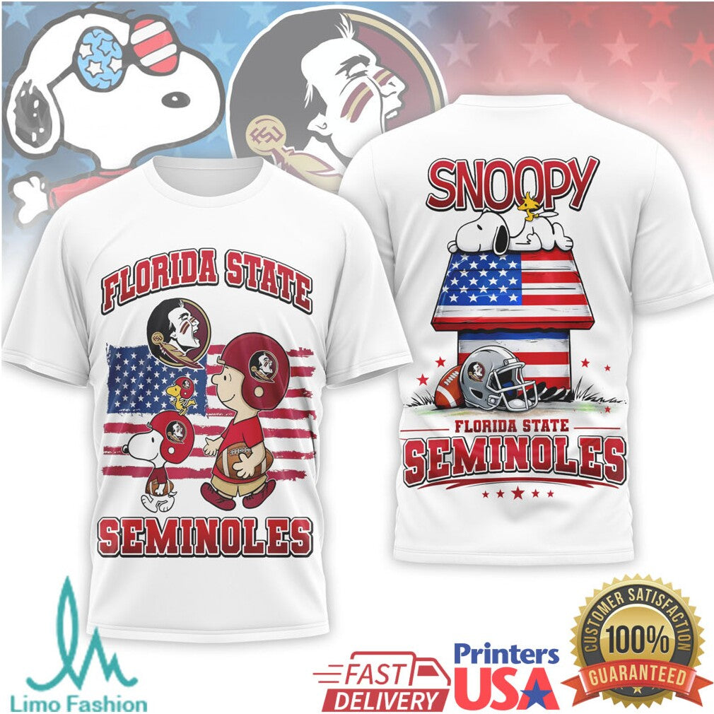 Snoopy & Charlie Brown Florida State Seminoles US Flag Football T Shirt - Limotees LLC