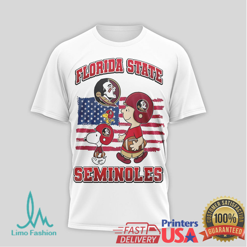 Snoopy & Charlie Brown Florida State Seminoles US Flag Football T Shirt - Limotees LLC