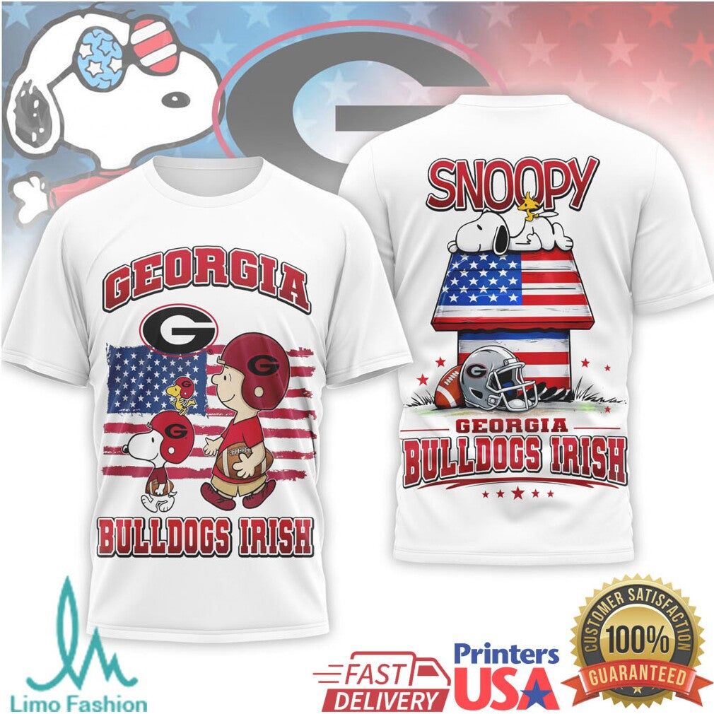 Snoopy & Charlie Brown Georgia Bulldogs US Flag Football T Shirt