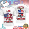 Snoopy & Charlie Brown LSU Tigers US Flag Football T Shirt - Limotees LLC