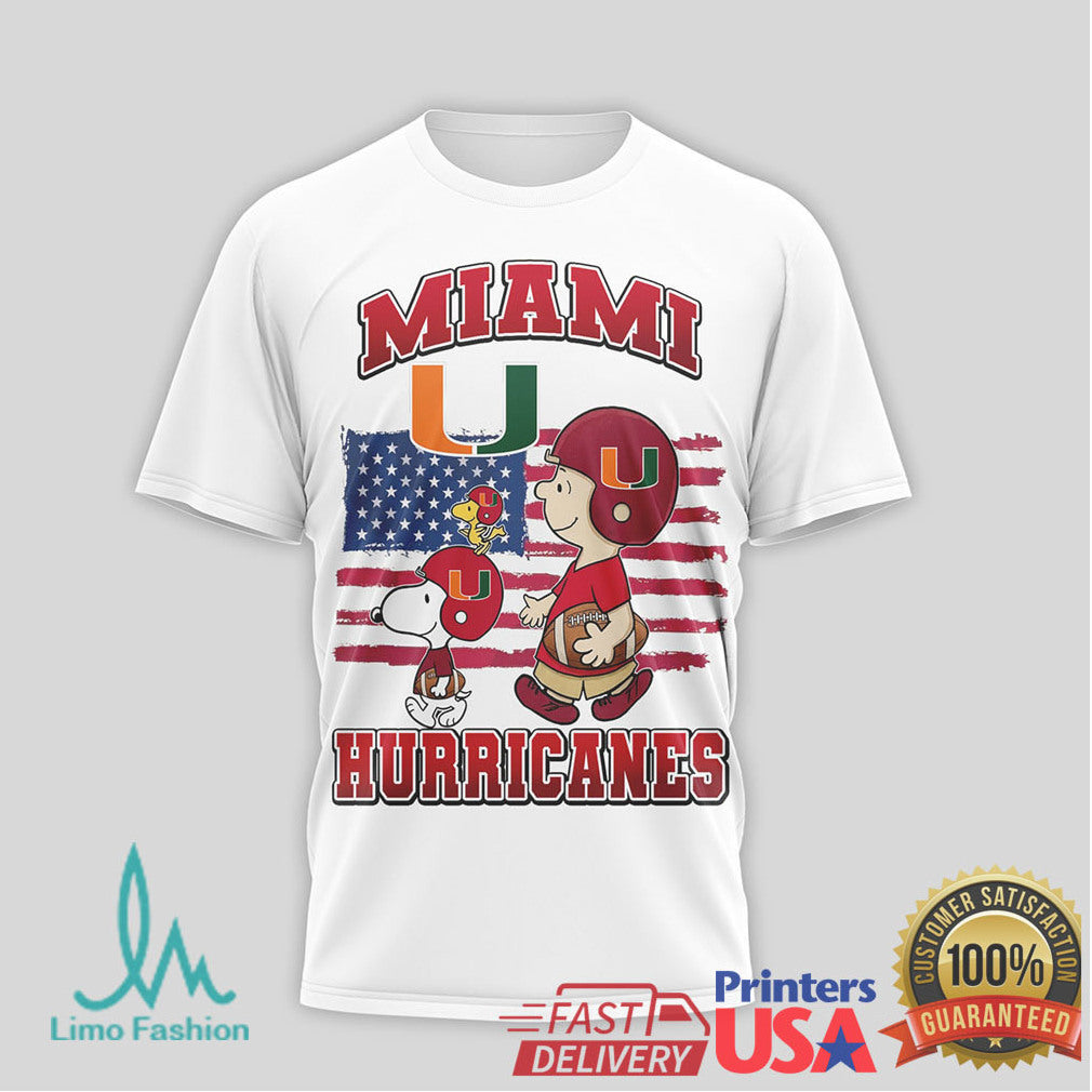 Snoopy & Charlie Brown Miami Hurricanes US Flag Football T Shirt - Limotees LLC