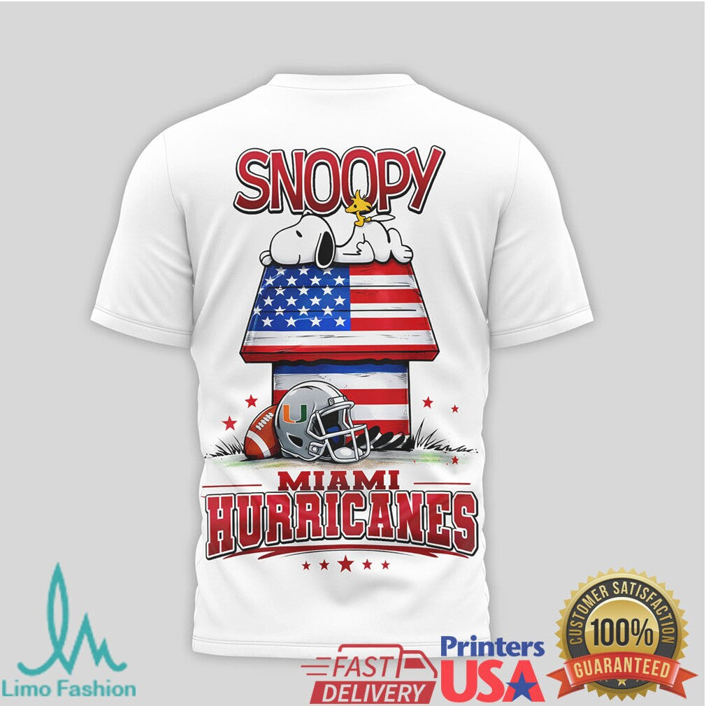 Snoopy & Charlie Brown Miami Hurricanes US Flag Football T Shirt - Limotees LLC