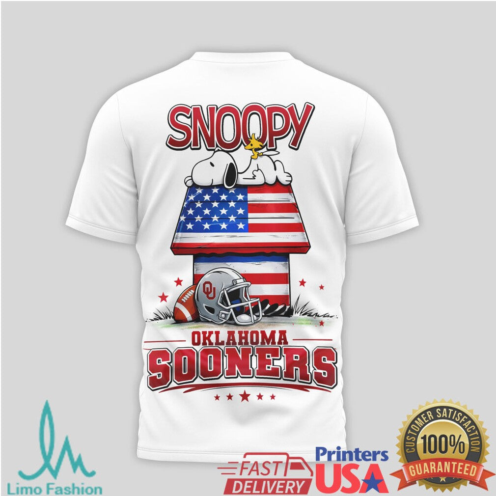 Snoopy & Charlie Brown Oklahoma Sooners US Flag Football T Shirt - Limotees LLC