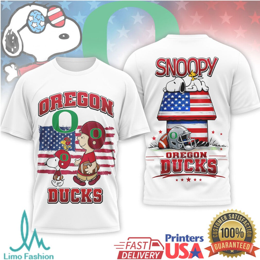 Snoopy & Charlie Brown Oregon Ducks US Flag Football T Shirt - Limotees LLC