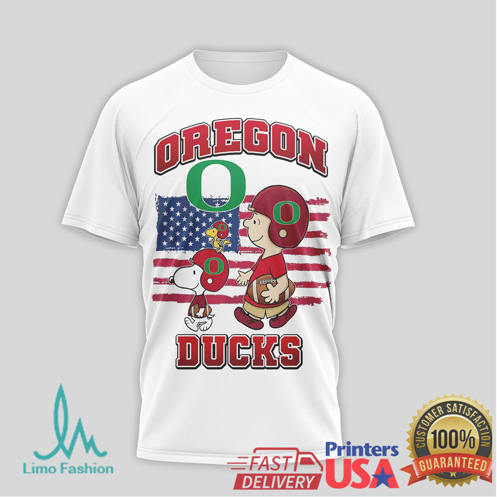 Snoopy & Charlie Brown Oregon Ducks US Flag Football T Shirt - Limotees LLC