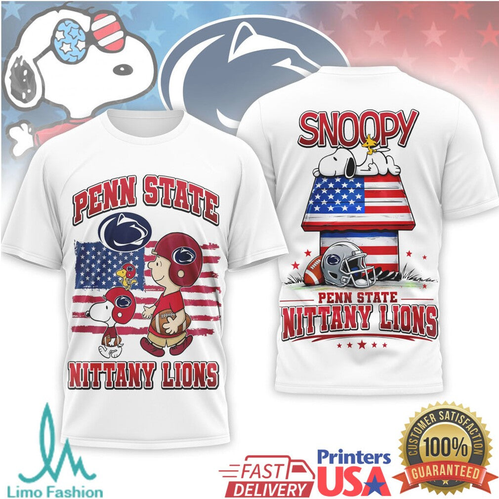 Snoopy & Charlie Brown Penn State Nittany Lions US Flag Football T Shirt - Limotees LLC