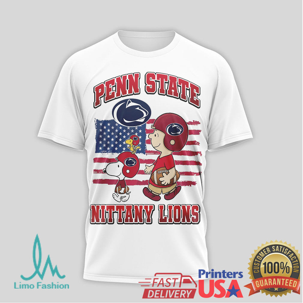 Snoopy & Charlie Brown Penn State Nittany Lions US Flag Football T Shirt - Limotees LLC