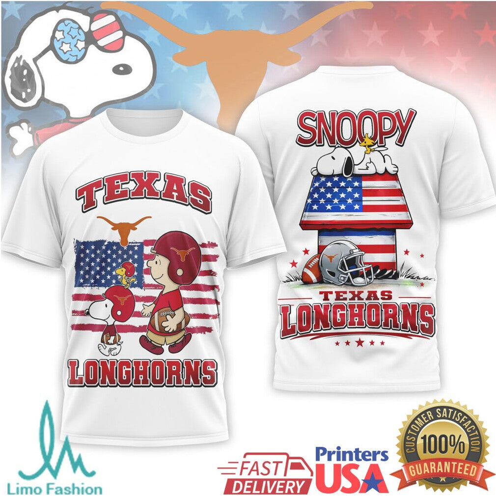 Snoopy & Charlie Brown Texas Longhorns US Flag Football T Shirt - Limotees LLC