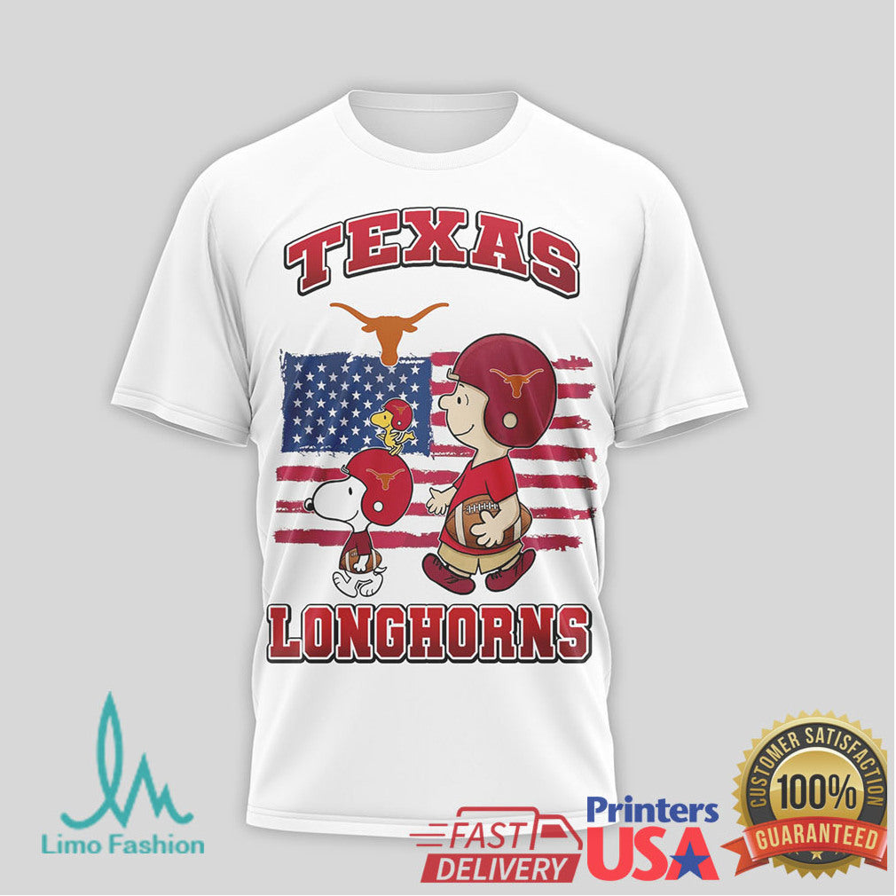 Snoopy & Charlie Brown Texas Longhorns US Flag Football T Shirt - Limotees LLC