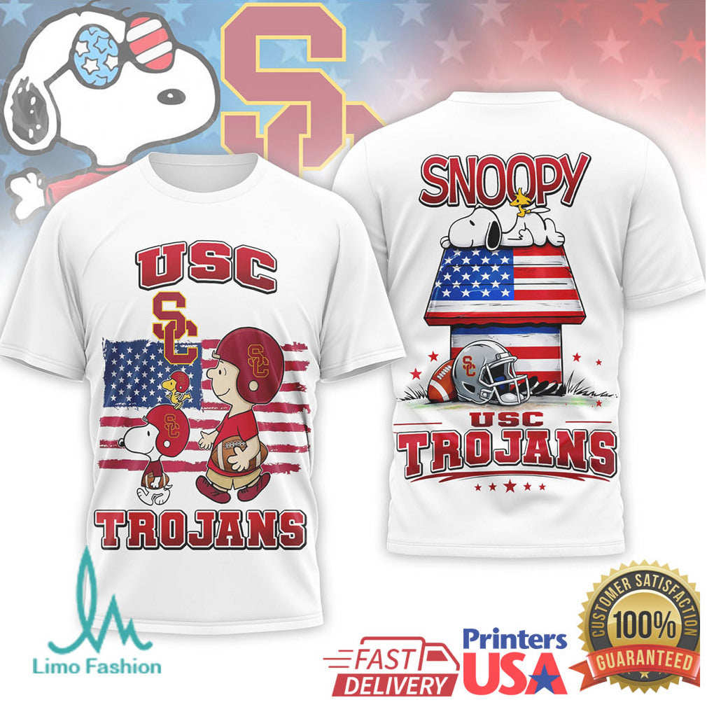 Snoopy & Charlie Brown USC Trojans US Flag Football T Shirt