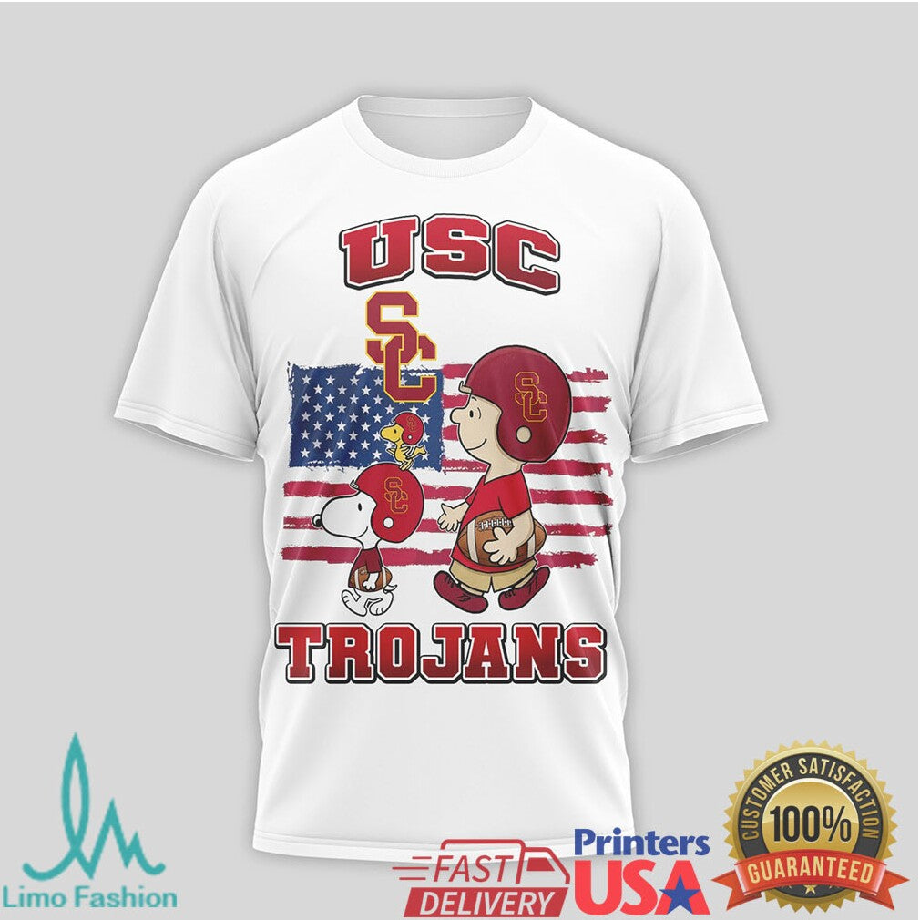Snoopy & Charlie Brown USC Trojans US Flag Football T Shirt