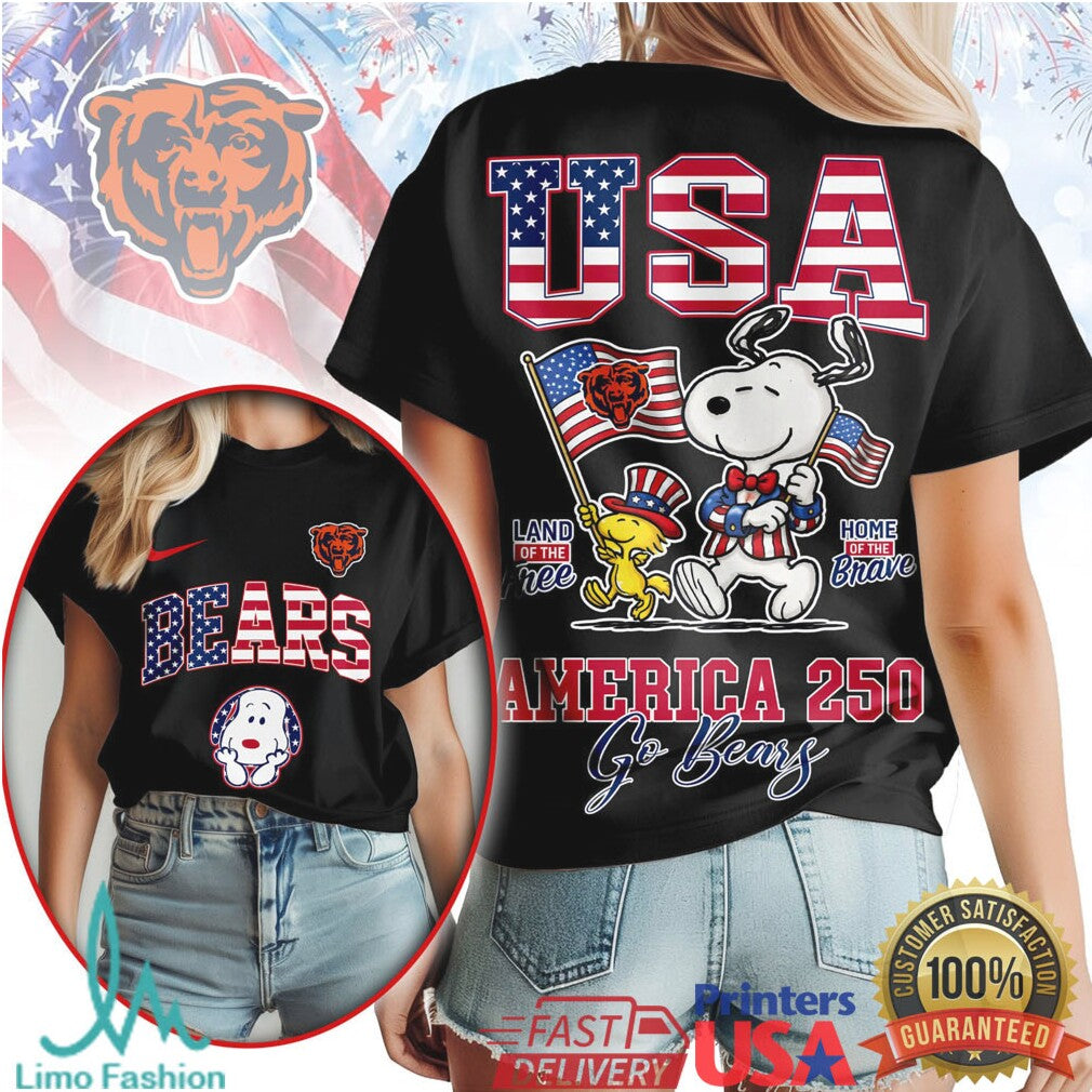 Snoopy Chicago Bears USA 250th Anniversary Patriotic Football T Shirt - Limotees LLC