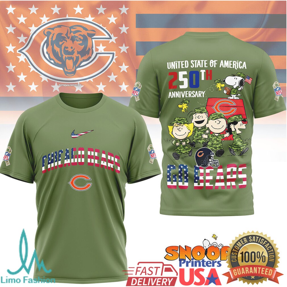 Snoopy Chicago Bears United State 250th Anniversary Military Olive T Shirt - Limotees LLC