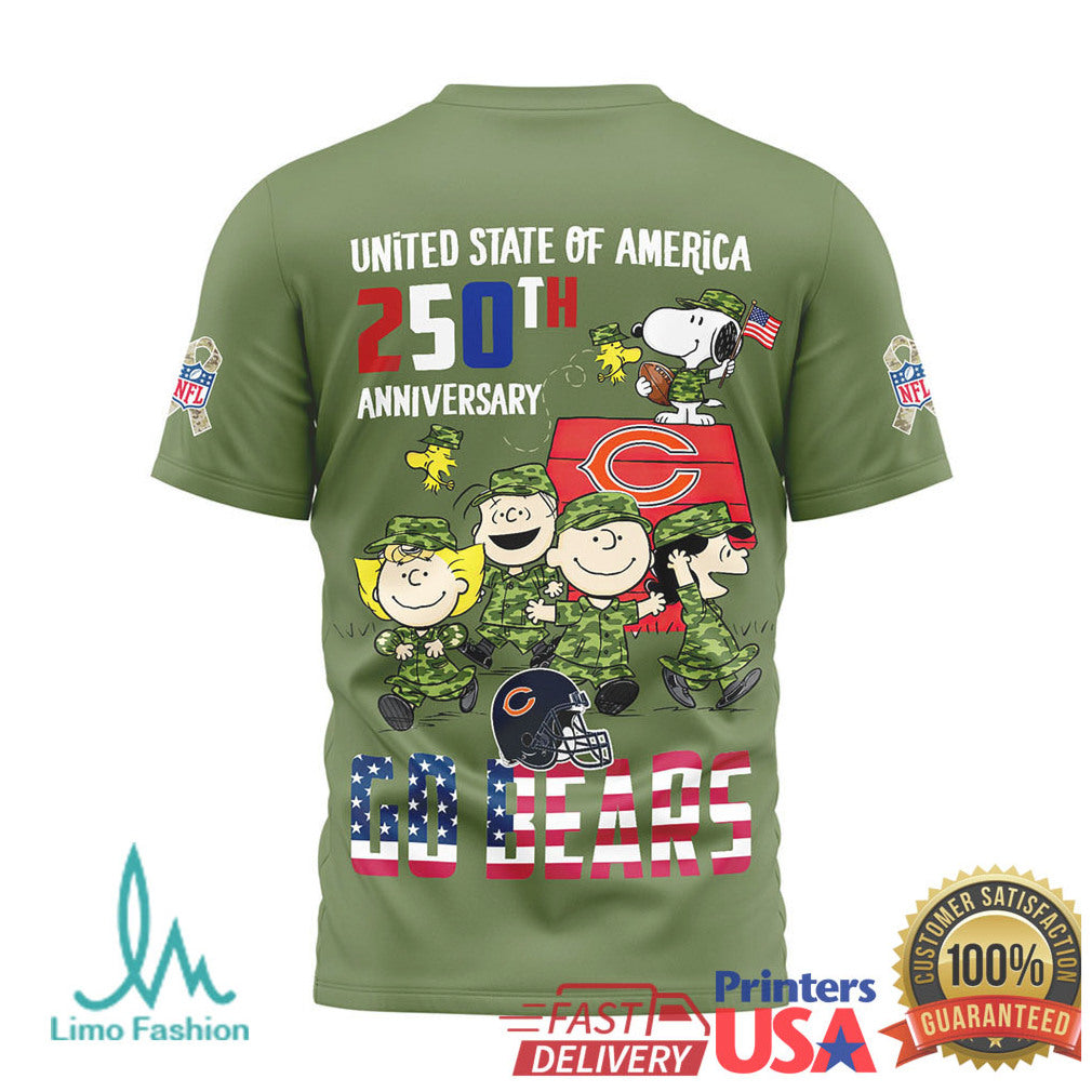 Snoopy Chicago Bears United State 250th Anniversary Military Olive T Shirt - Limotees LLC