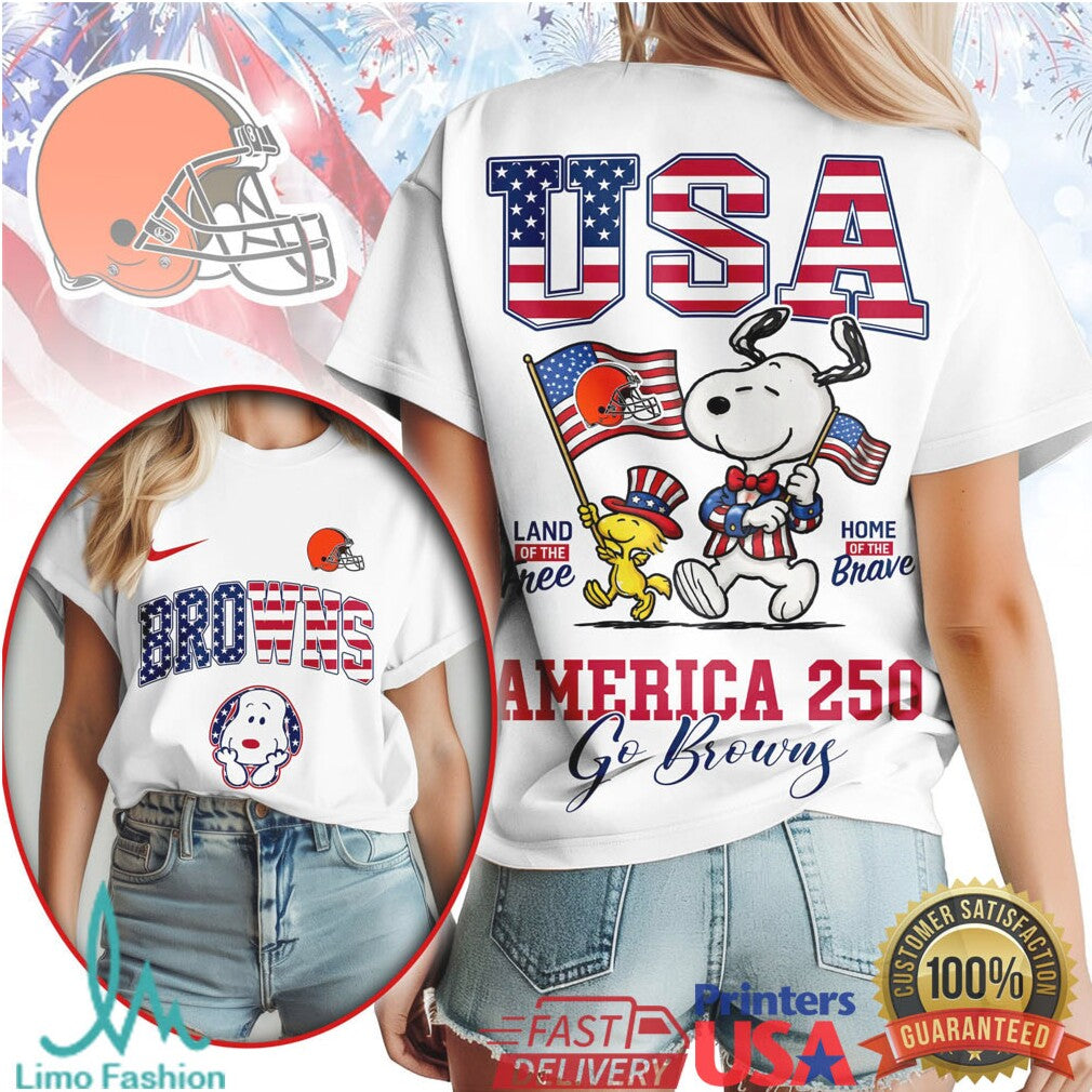 Snoopy Cleveland Browns USA America 250 Go Browns Celebration T Shirt - Limotees LLC