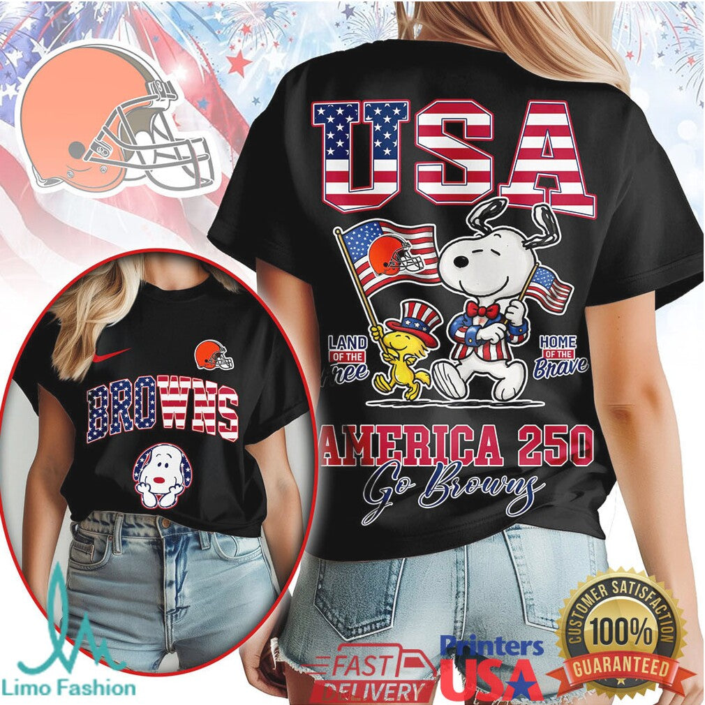 Snoopy Cleveland Browns USA America 250 Go Browns Celebration T Shirt - Limotees LLC