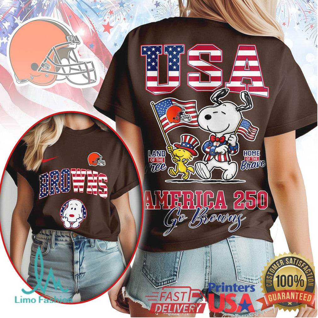 Snoopy Cleveland Browns USA America 250 Go Browns Celebration T Shirt - Limotees LLC