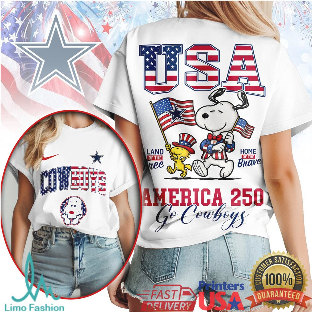 Snoopy Dallas Cowboys USA America 250th Anniversary Graphic T Shirt - Limotees LLC