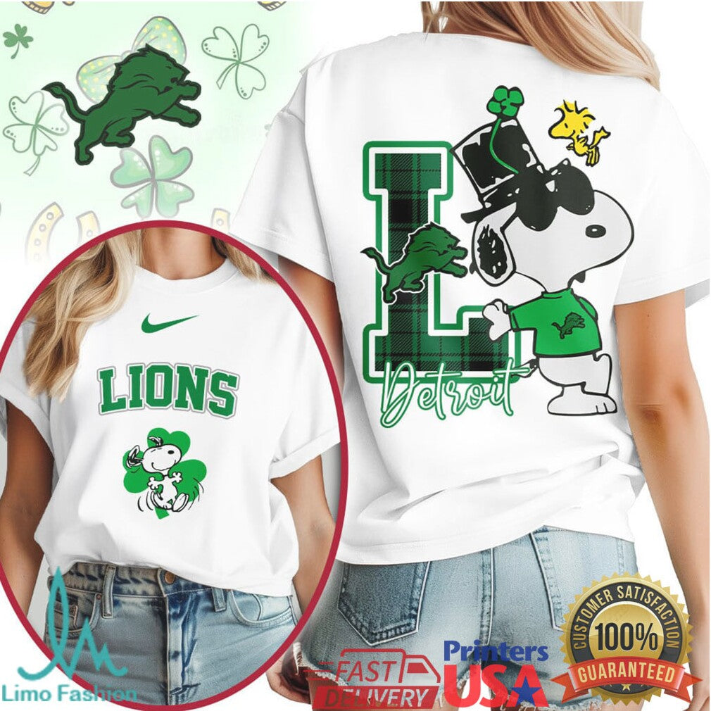 Snoopy Detroit Lions St. Patrick's Day Lucky Shamrock T Shirt - Limotees LLC