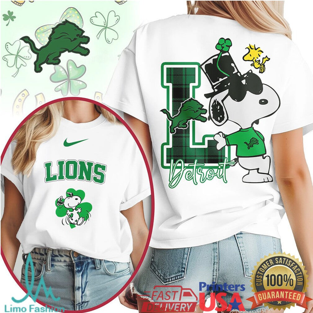 Snoopy Detroit Lions St. Patrick's Day Lucky Shamrock T Shirt - Limotees LLC