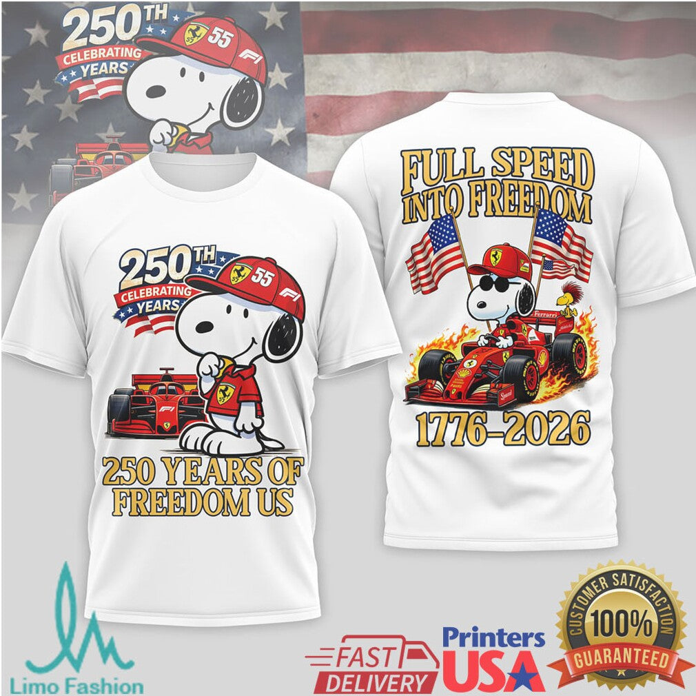 Snoopy Ferrari F1 250 Years of Freedom US 1776 2026 T Shirt - Limotees LLC
