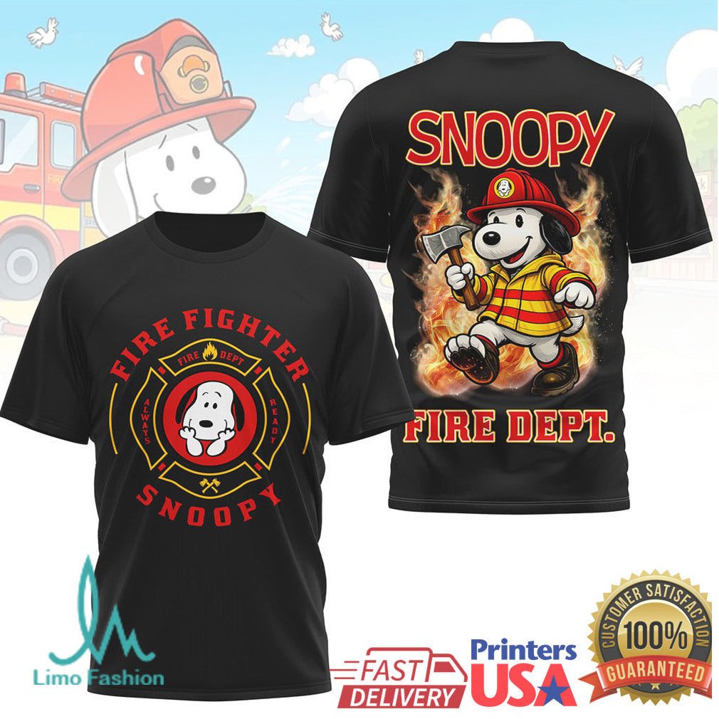 Snoopy Firefighter Fire Dept Rescue Character T Shirt - Limotees LLC