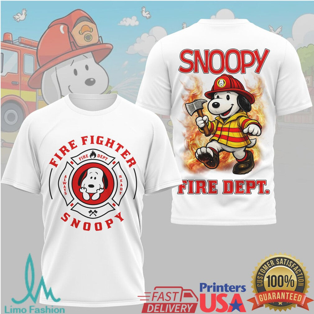 Snoopy Firefighter Fire Dept Rescue Character T Shirt - Limotees LLC