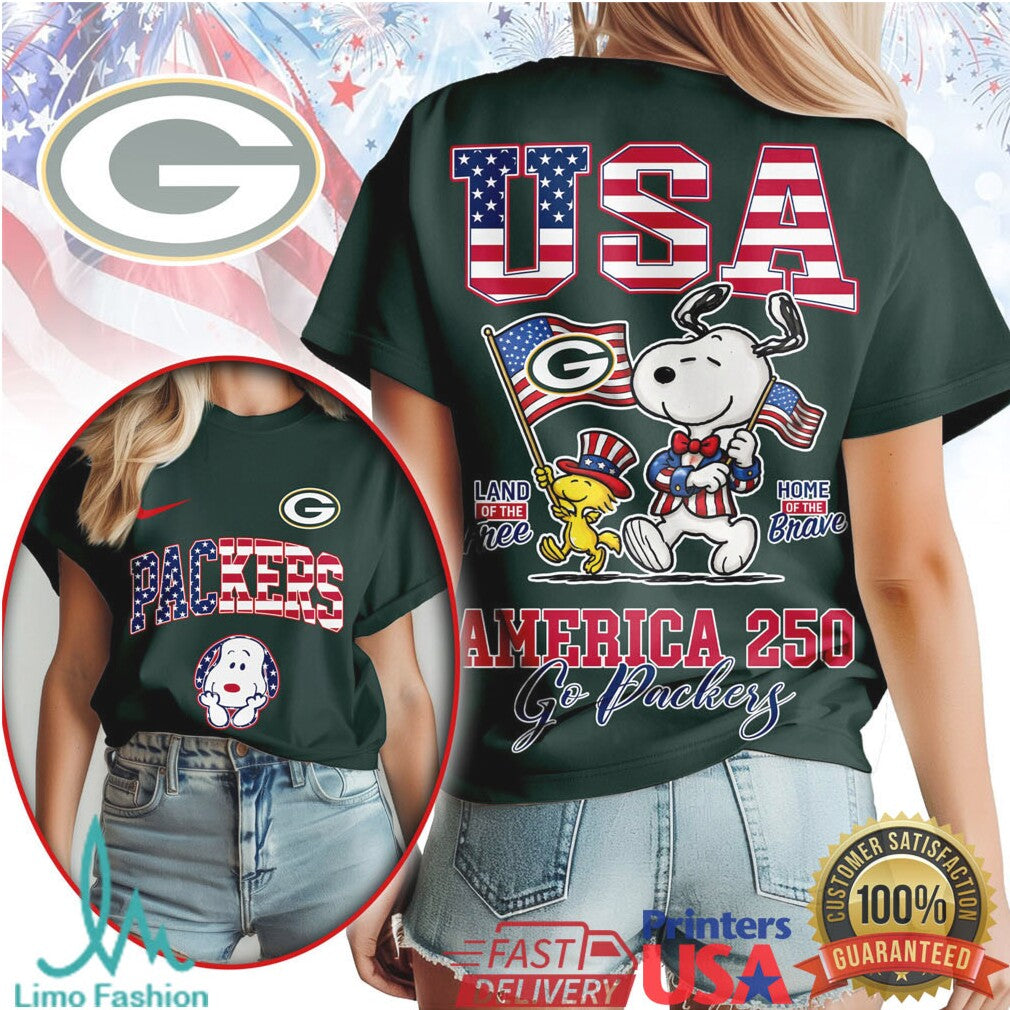 Snoopy Green Bay Packers USA 250th Anniversary Patriotic Fan Shirt - Limotees LLC