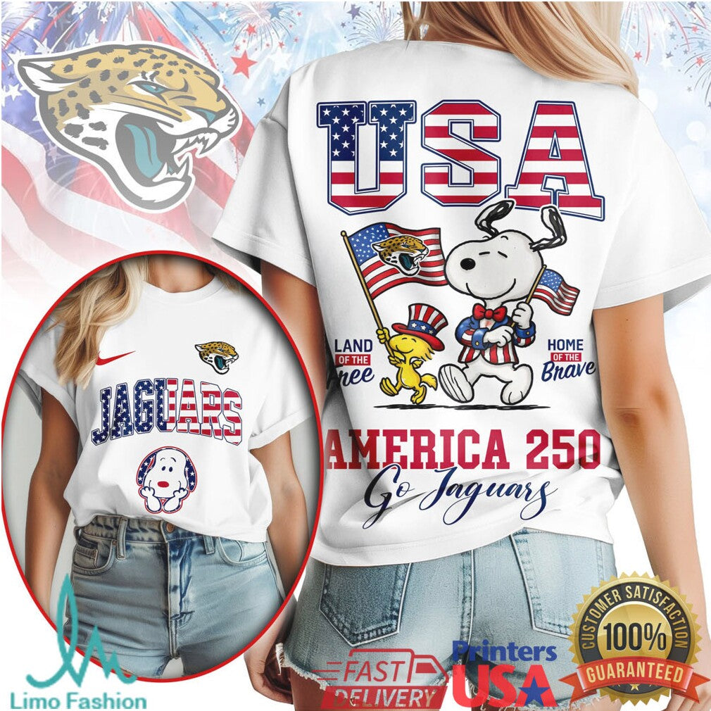 Snoopy Jacksonville Jaguars USA America 250 Home of the Brave T Shirt