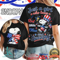 Snoopy Just A Girl Who Loves Red White Blue and Snoopy T Shirt - Limotees LLC