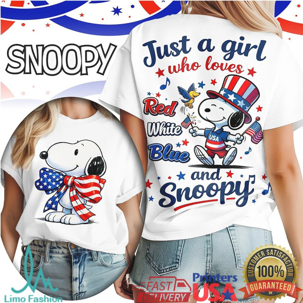 Snoopy Just A Girl Who Loves Red White Blue and Snoopy T Shirt - Limotees LLC