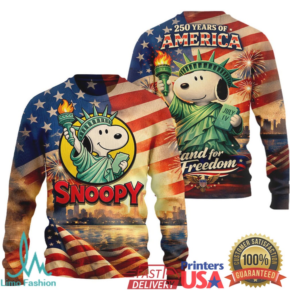 Snoopy Liberty Statue Stand For Freedom 250 Years of America T Shirt - Limotees LLC